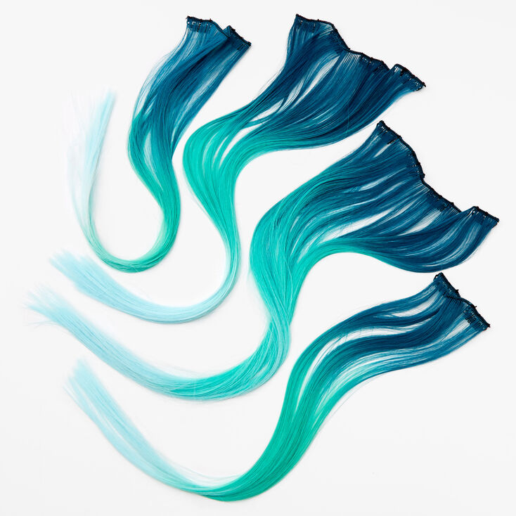 Ombre Faux Hair Clip In Extensions - Blue, 2 Pack,