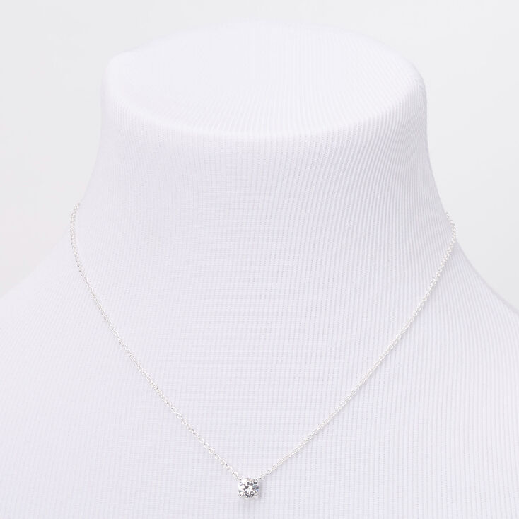 Silver Cubic Zirconia 6MM Single Rhinestone Pendant Necklace,