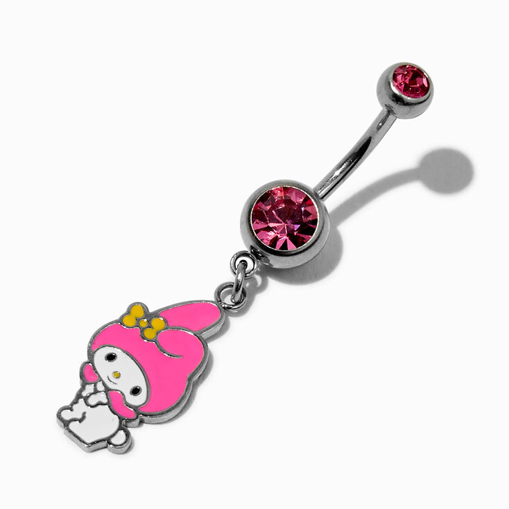 My Melody&reg; Silver-tone 14G Pink Stone Charm Belly Bar,