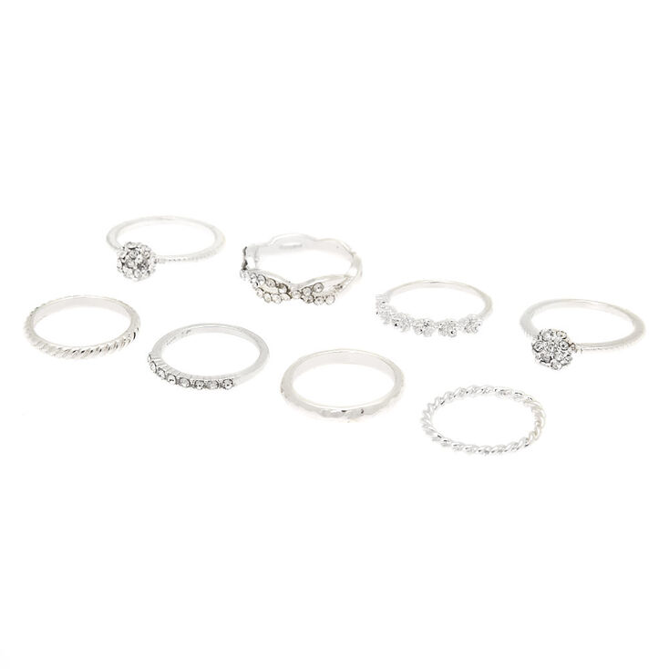 Silver Studded Assorted Ring Set - 8 Pack,