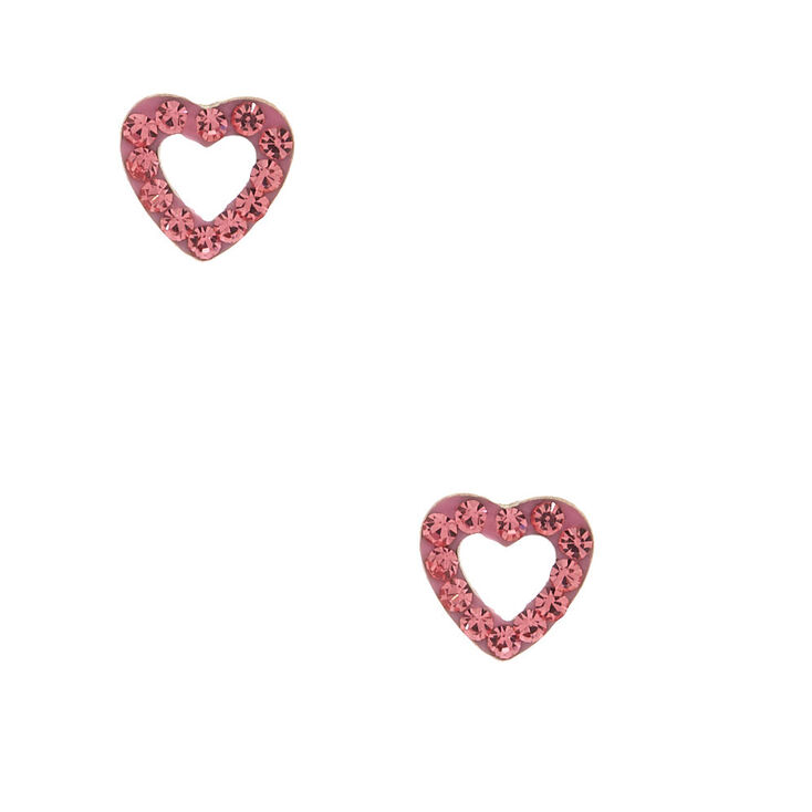 Sterling Silver Stone Heart Stud Earrings - Pink,