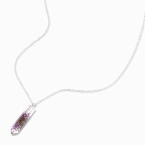 Silver Mystical Gem Purple Flowers Pendant Necklace,