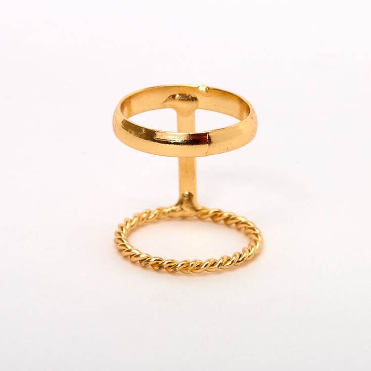 Gold Sleek Twisted Double Row Midi Ring,