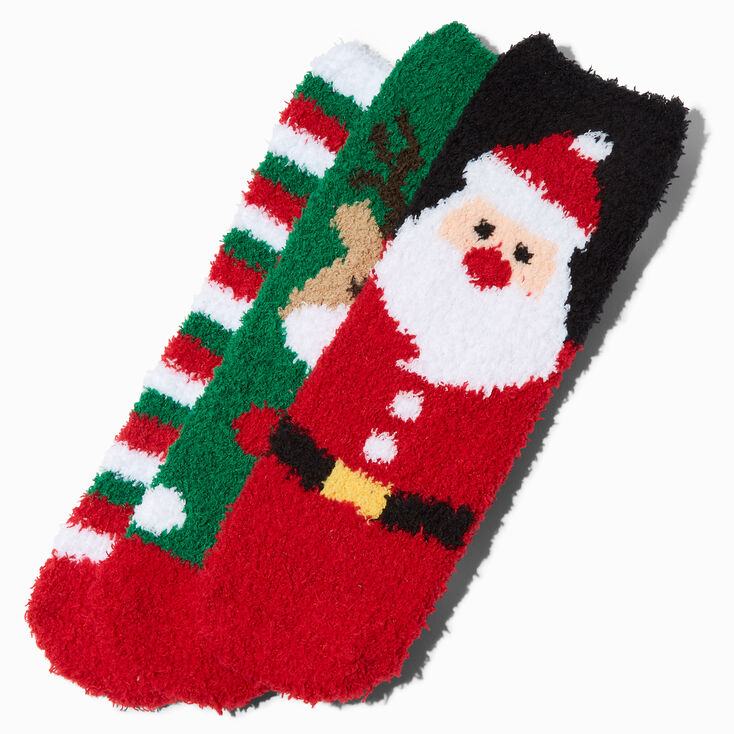 Santa Claus &amp; Reindeer Plush Slipper Socks - 3 Pack,