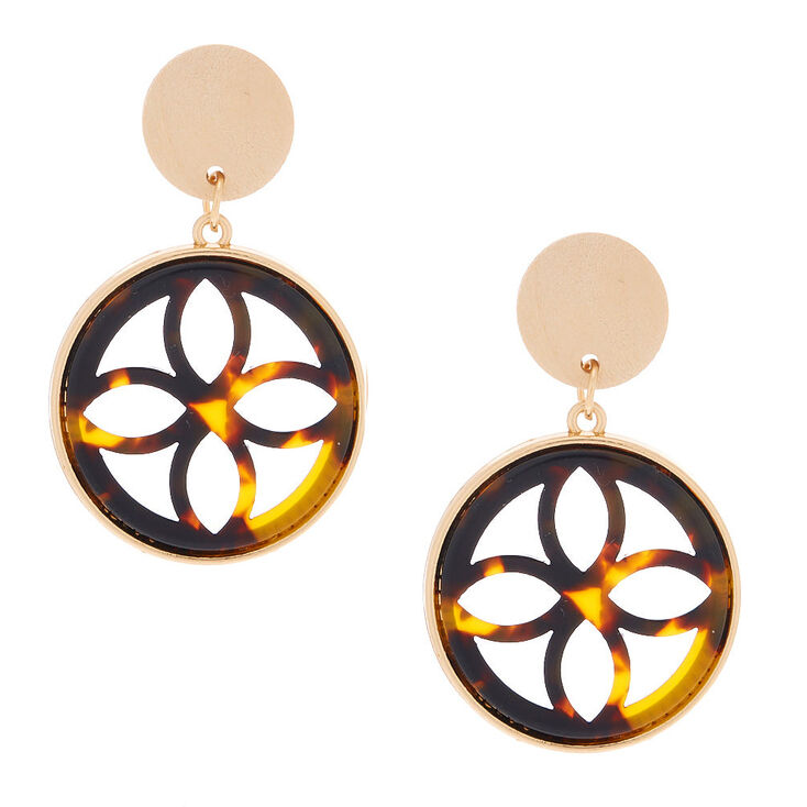 Gold 1.5" Wooden Tortoiseshell Drop Earrings - Brown,