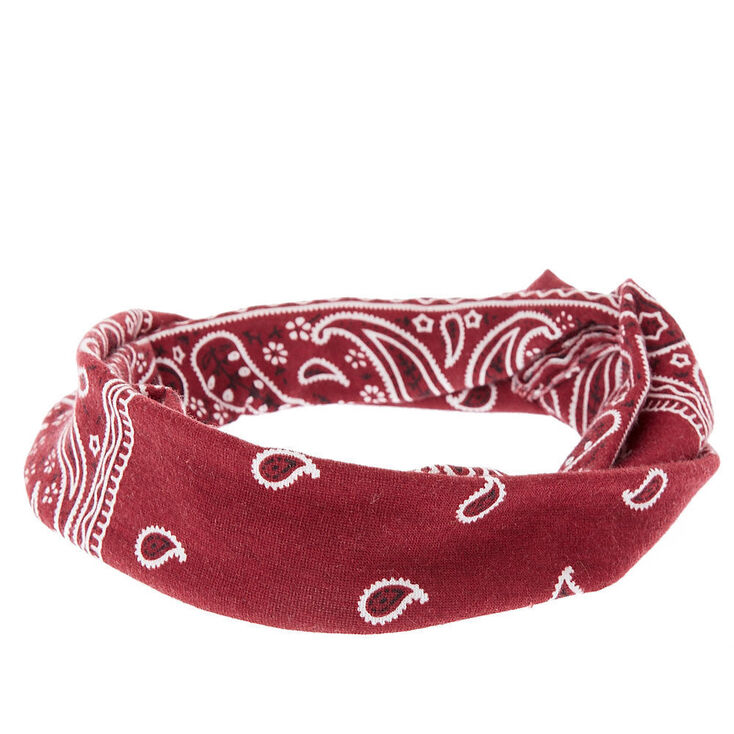 Paisley Print Twisted Headwrap - Burgundy,