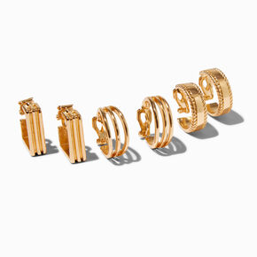 Gold-tone 20MM Hoop Clip-On Earrings - 3 Pack,