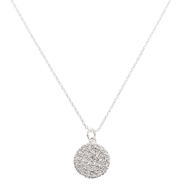 Silver Rhinestone Pavé Pendant Necklace,