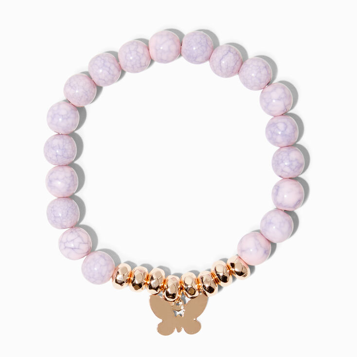 Pink Marble Beaded Butterfly Stretch Bracelet,