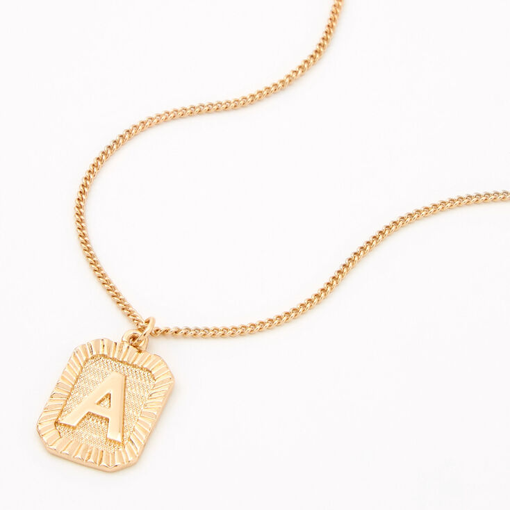 Gold Initial Rectangle Medallion Pendant Necklace - A,