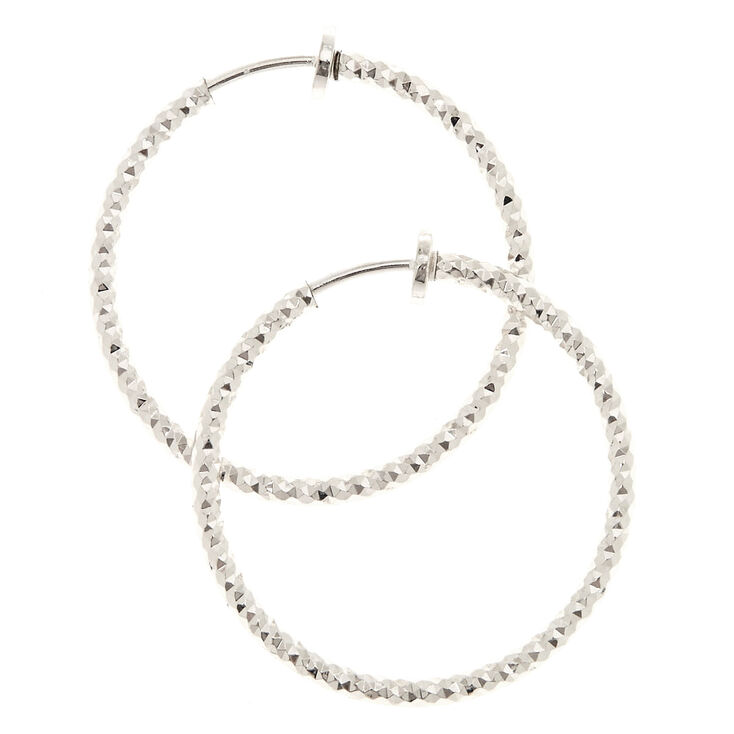 30MM Laser Cut Silver Clip On Hoop Earrings,