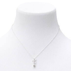 Silver Long Stemmed Rose Pendant Necklace,