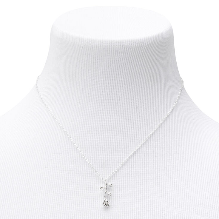 Silver Long Stemmed Rose Pendant Necklace,