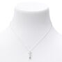 Silver Long Stemmed Rose Pendant Necklace,