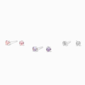 Sterling Silver Pastel Stud Earrings - 3 Pack,