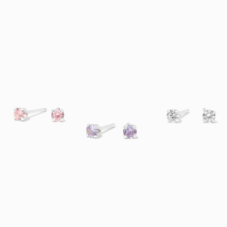 Sterling Silver Pastel Stud Earrings - 3 Pack,