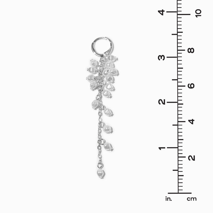 Pearl Confetti 3&quot; Silver Huggie Hoop Earrings,