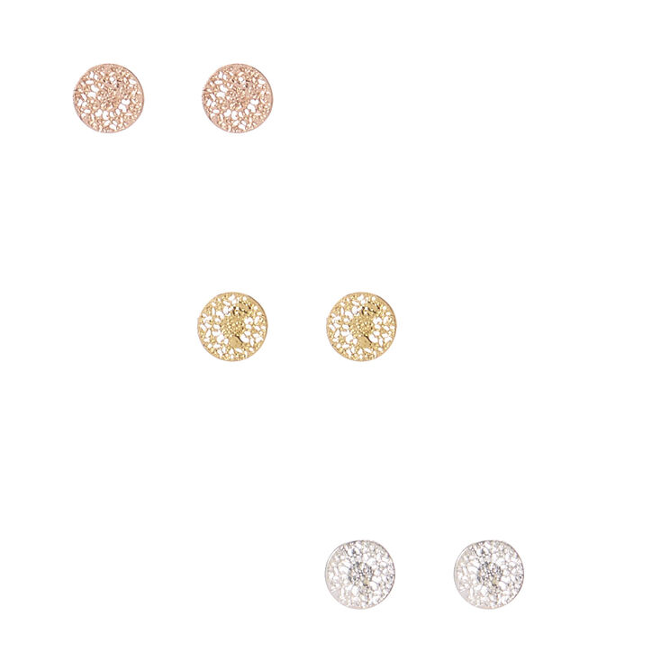 Gold Plated Filigree Disc Stud Earrings,