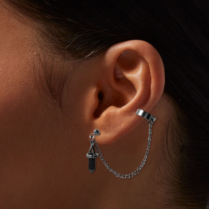 Black Mystical Gem &amp; Star Connector Cuff Earring Stackables - 5 Pack,