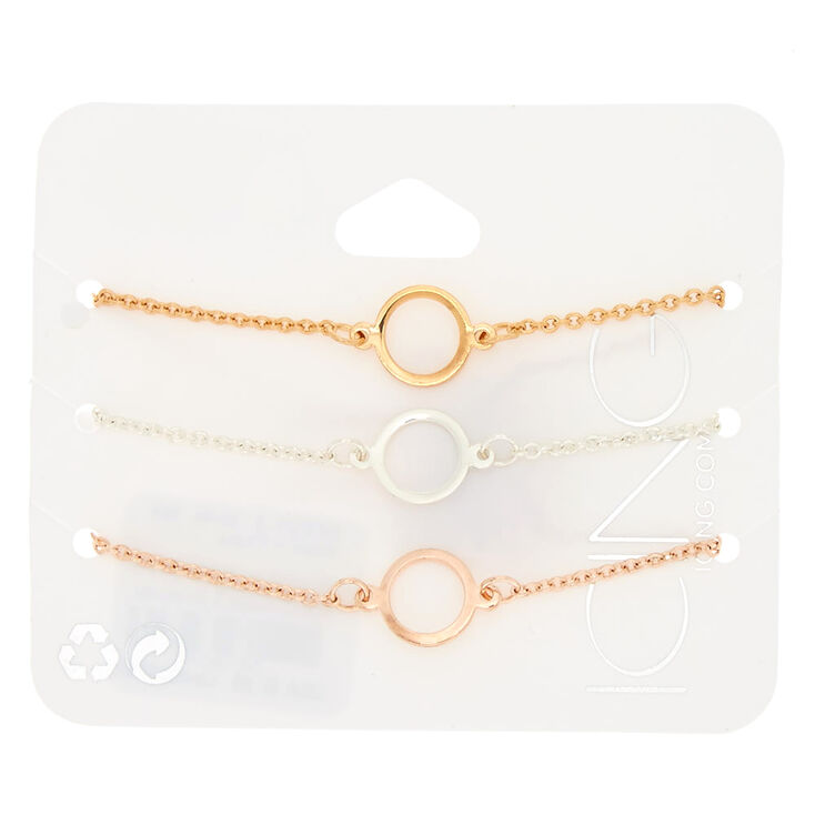 Mixed Metal Circle Chain Bracelets - 3 Pack,