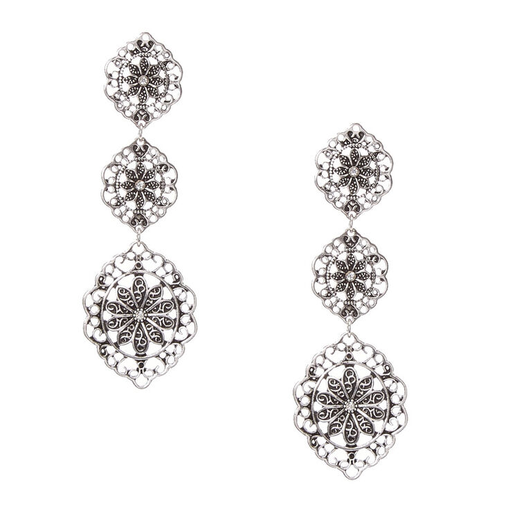 Dark Silver 3 Layer Drop Earrings,