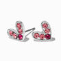 Silver-tone Pink Crystal Heart Stud Earrings,