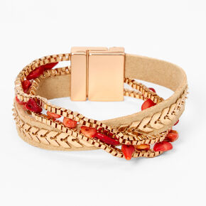 Gold Stone Suede Wrap Bracelet - Red,
