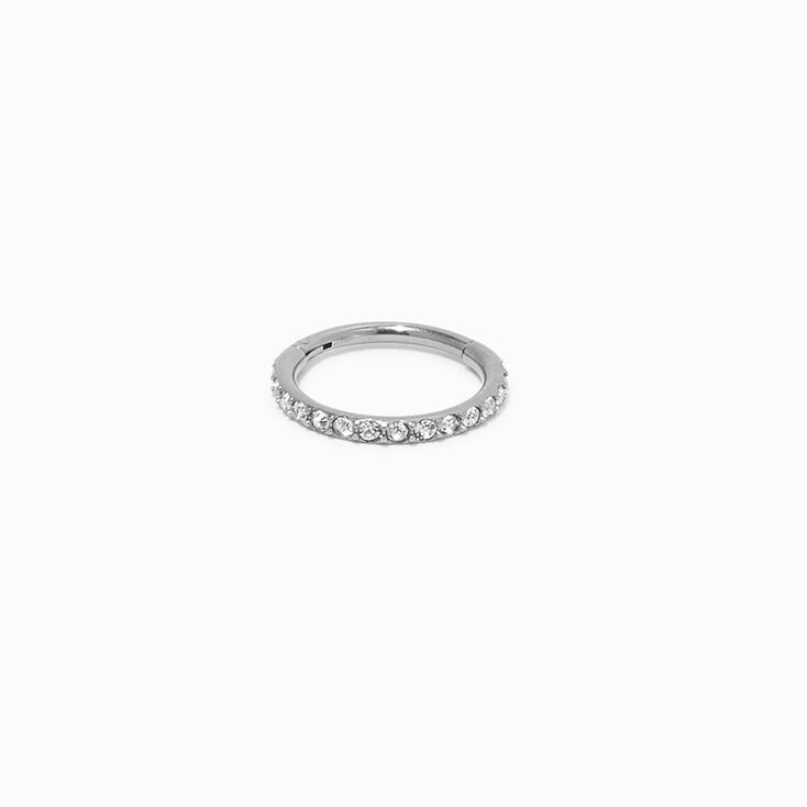 Silver-tone Titanium Crystal Hoop Clicker 18G Nose Hoop,