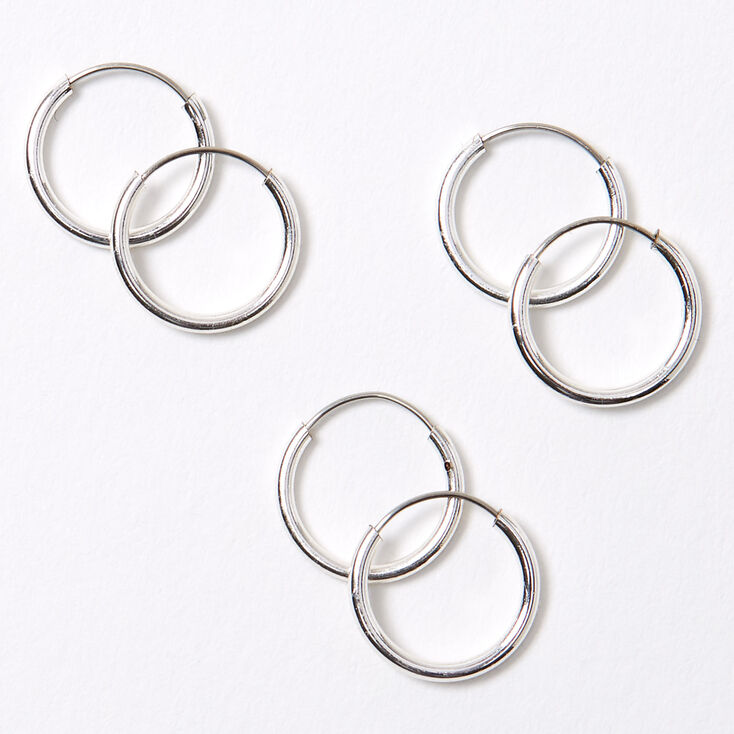 Silver 10MM Skinny Hoop Earrings - 3 Pack,