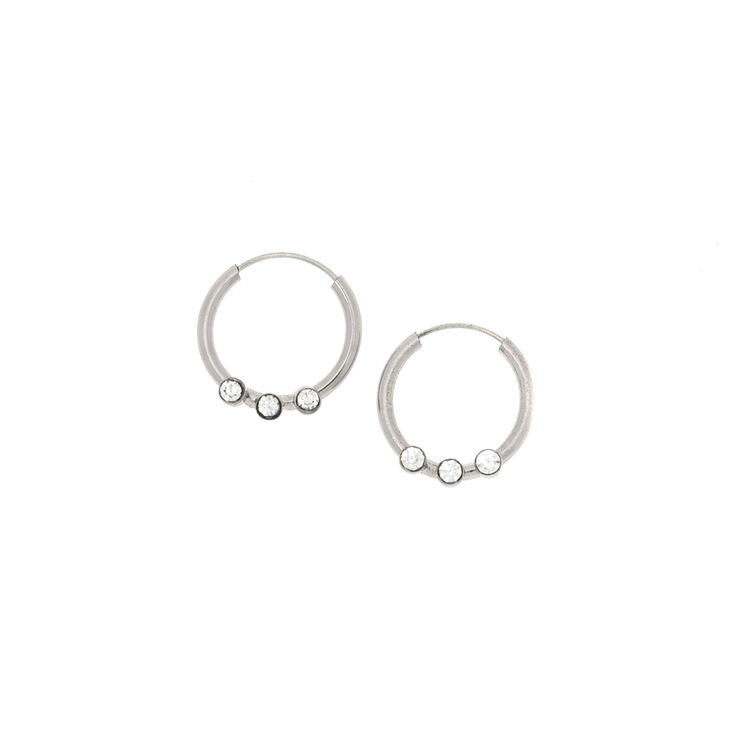 12MM Sterling Silver Crystal Hoop Earrings,