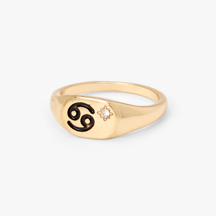 Gold Zodiac Signet Ring - Cancer,