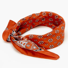 Floral Paisley Silky Bandana Headwrap - Rust,
