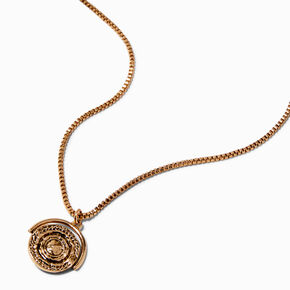 Gold-tone Spinning Coin Pendant Necklace,