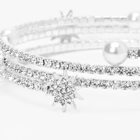 Silver Embellished Pearl Starburst Wrap Bracelet,
