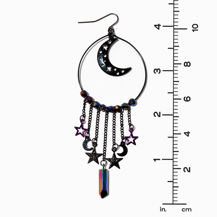 Crescent Moon Chain Fringe 4&quot; Drop Earrings,