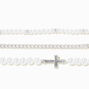 White Pearl Beaded &amp; Cross  Bracelet Set - 3 Pack,