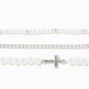 White Pearl Beaded &amp; Cross  Bracelet Set - 3 Pack,
