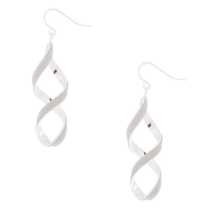 Silver 2&quot; Glitter Twist Drop Earrings,