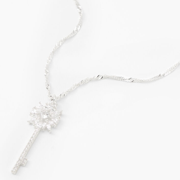 Silver Cubic Zirconia Key Pendant Necklace,