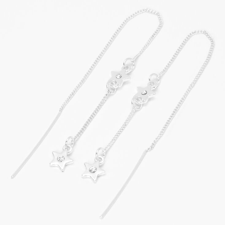 Silver 4" Linear Star Drop Earrings,