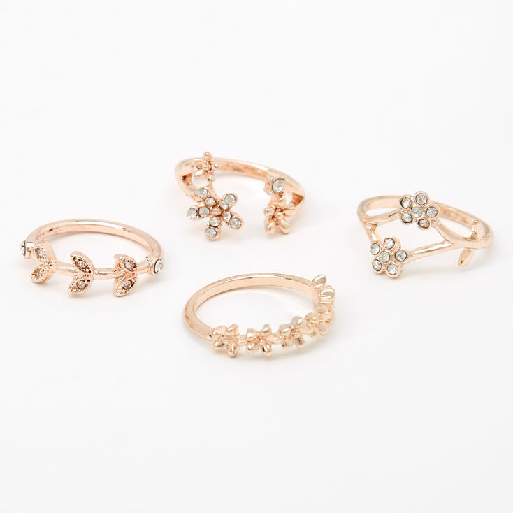 Rose Gold Flower Vine Rings - 4 Pack,