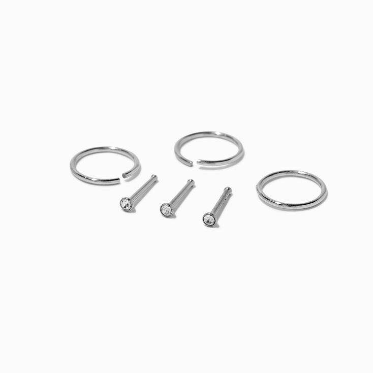 Silver 20G Power Nose Rings - 6 Pack,