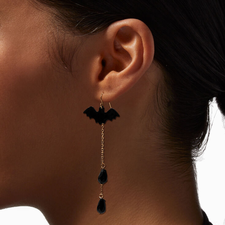 Black Bat Silhouette Beaded Drop Earrings,