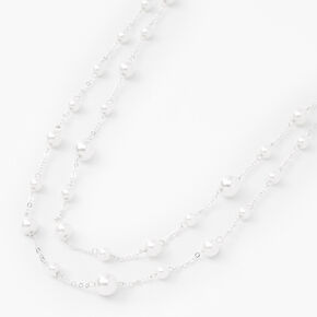 Silver Layered Pearl Multi Strand Necklace,