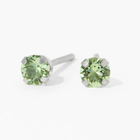 14kt White Gold 3mm August Peridot Crystal Ear Piercing Kit with Ear Care Solution,