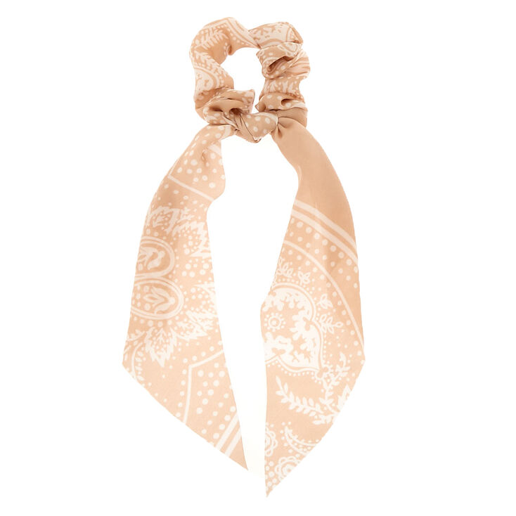 Small Paisley Hair Scrunchie Scarf - Nude,