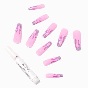 Hot Pink Flame Squareletto Vegan Faux Nail Set - 24 Pack,