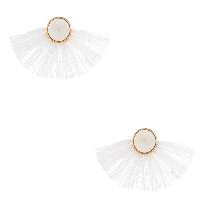 Tassel Fan Stud Earrings - White,