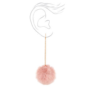 Gold 3&quot; Pink Pom Pom Drop Earrings,
