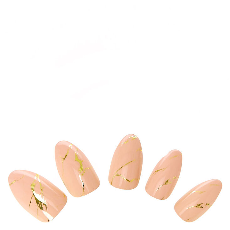 Nude Marbled Stiletto Instant Nails,